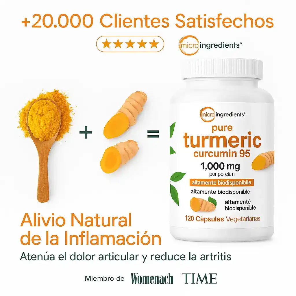 El Antiinflamatorio Natural Más Potente: Cúrcuma 95% + Extracto de pimienta negra para una alta absorción