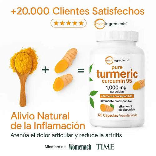El Antiinflamatorio Natural Más Potente: Cúrcuma 95% + Extracto de pimienta negra para una alta absorción
